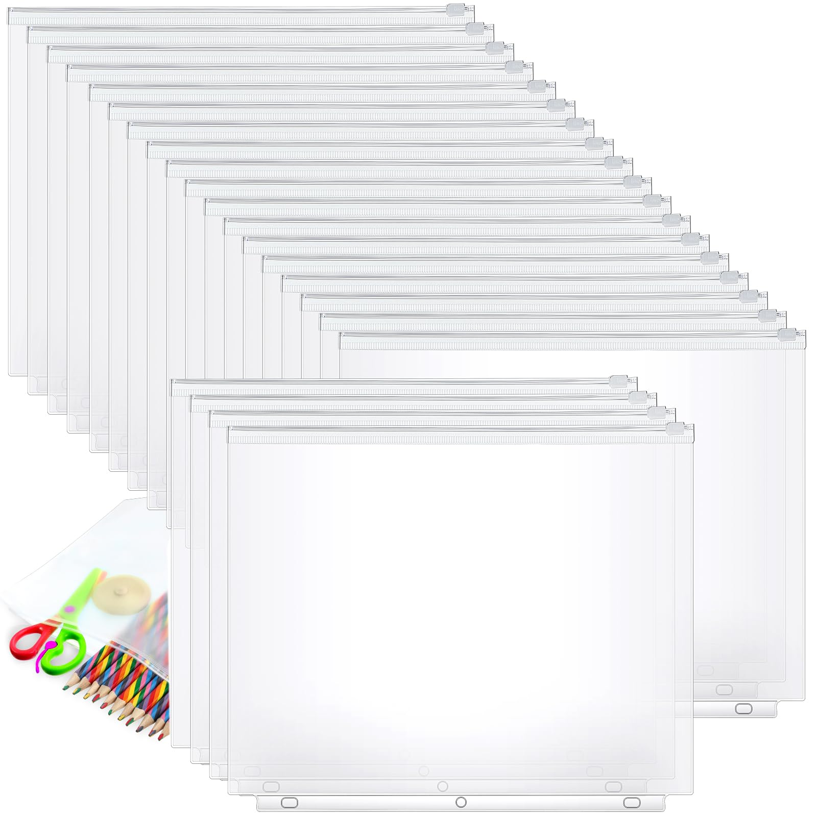 Photo 1 of Gersoniel 40 Pieces Binder Pockets 3 Hole Zipper Pouch 3 Ring A4 Pockets with Zipper Binder Folders Plastic Pouches Loose Leaf Bags Waterproof PVC Document Filing Bag(Clear,A4)