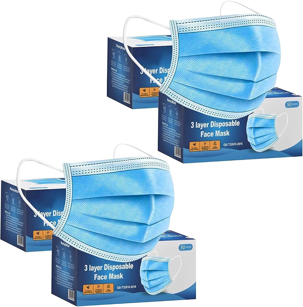 1ABOVE 200 PCS 3-Layer Protective Disposable Face Masks Blue Breathable