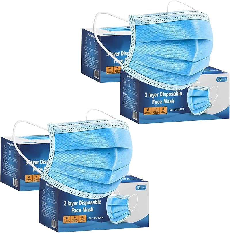 1ABOVE 200 PCS 3-Layer Protective Disposable Face Masks Blue Breathable