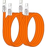 chubbycable USB C Cables 2 Pack [3.3ft + 6.6ft], 240W Fast Charging Cable Soft Silicone C to C Charger Cord Compatible with iPhone 17-15 Series, MacBook, Samsung, iPad, Orange, Type-C to Type-C