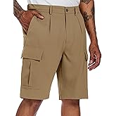 PEGENO Mens Cargo Shorts Elastic Waistband Drawstring Casual Classic Summer Hiking Work Shorts with 6 Pockets