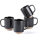 GBhome Large Coffee Mugs Set of 4, 16oz Handmade Stoneware Coffee Mugs Set with Large Handle for Cappuccino/Latte/Tea/Hot Cocoa, Dishwasher & Microwave Safe, Black