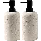 Haocoott Soap Dispensers 400mL 13.5 OZ, 2 PCS Luxurious Hand Dish Lotion Shampoo Soap Dispenser Jar, Travertine Soap Bottles Rustproof Pump for Kitchen Bathroom Countertop