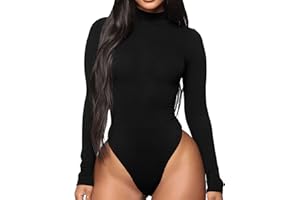 GEMBERA Women’s Long Sleeve Turtleneck Ribbed Knit Stretchy Bodysuit Leotard