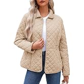 Dokotoo Women's Winter Quilted Jackets Long Sleeve Button Down Diamond Puffer Jacket Outerwear Coats with Pockets
