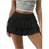 MakeMeChic Women's Lace Mini Skirt with Shorts Leopard Ruffle Skirt Skort