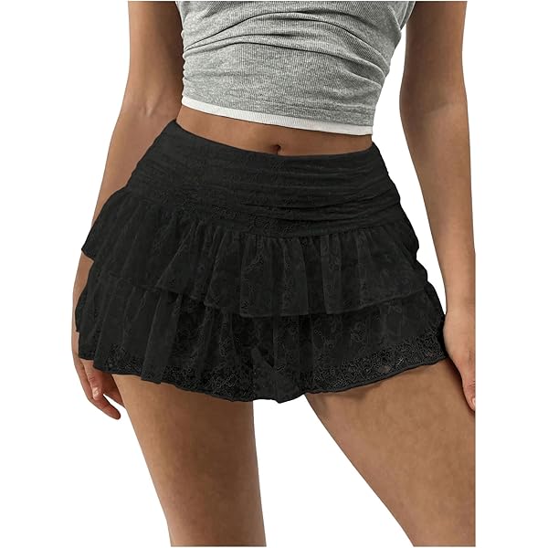 Amazon.com: MakeMeChic Women's Lace Skirt with Shorts Low Rise