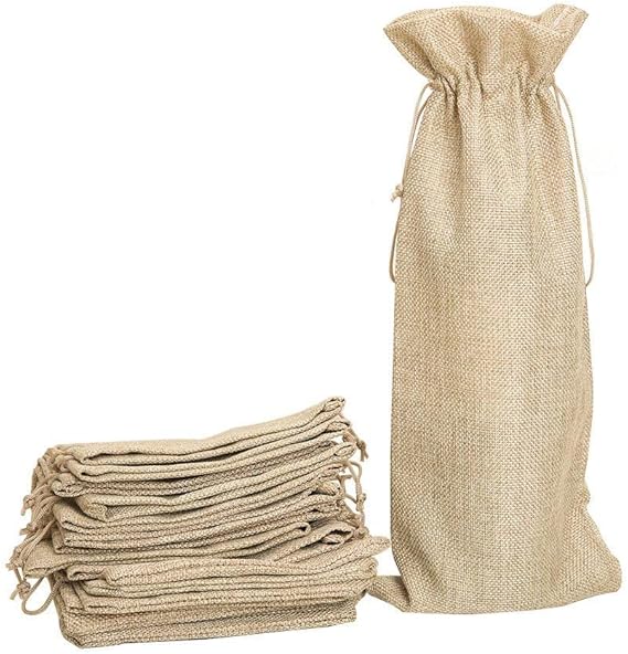 10pcs Jute Wine Bags Hessian Wine Bottle Gift Bags with Drawstring Gray