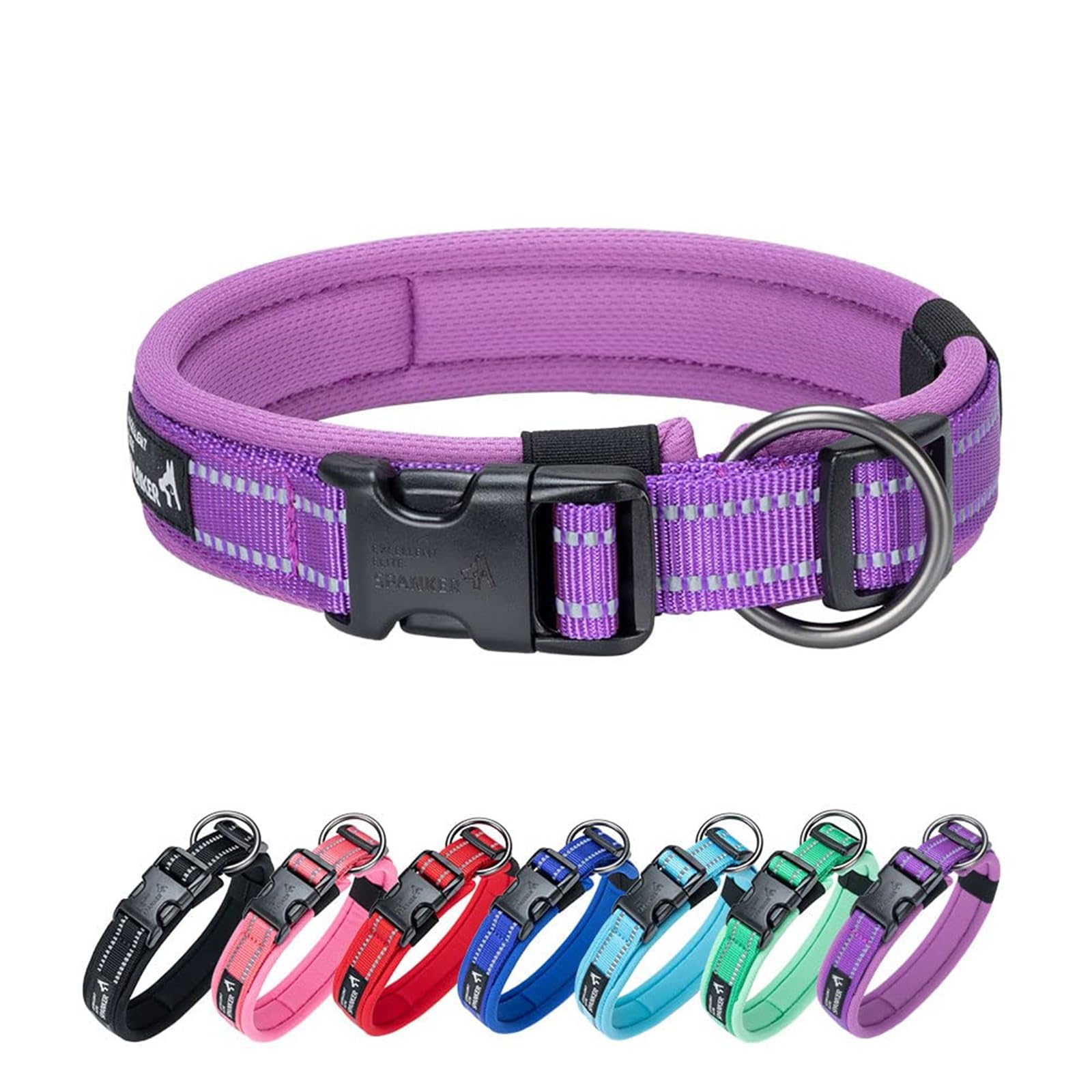 EXCELLENT ELITE SPANKER Reflective Dog Collar Classic Soft Padded Breathable Nylon Adjustable Pet Collar with Quick Release Buckle for Boy Girl Male Female Small Medium Large Dogs Training(PUL-XL)