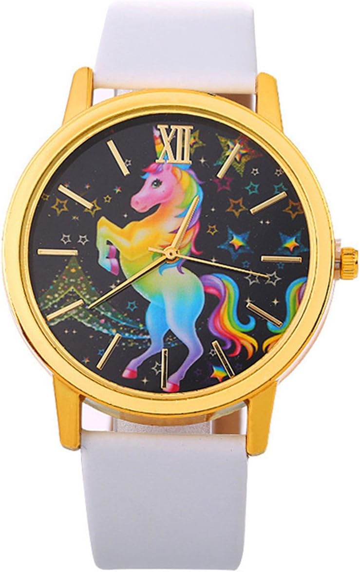 Womens Girls Unicorn Wrist Watch Faux Leather Quartz Analog Display Wristwatch