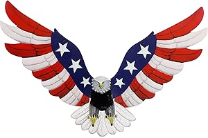 Adroiteet American Eagle Patriotic decorations, Independence Day 4th of July Decoration Metal Wall Art, American Flag Bald Eagle Hanging Sculpture, Large Handmade Centerpiece for Indoor Bedroom Office Outdoor 23.6" x 14"