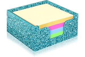 Rouidr Acrylic Sticky Note Holder, Self Stick Note Pad Holder, 3.94 x 3.94 Inch Glitter Memo Pad Dispenser Organizer for School Office Home Desk Supplies, Teal