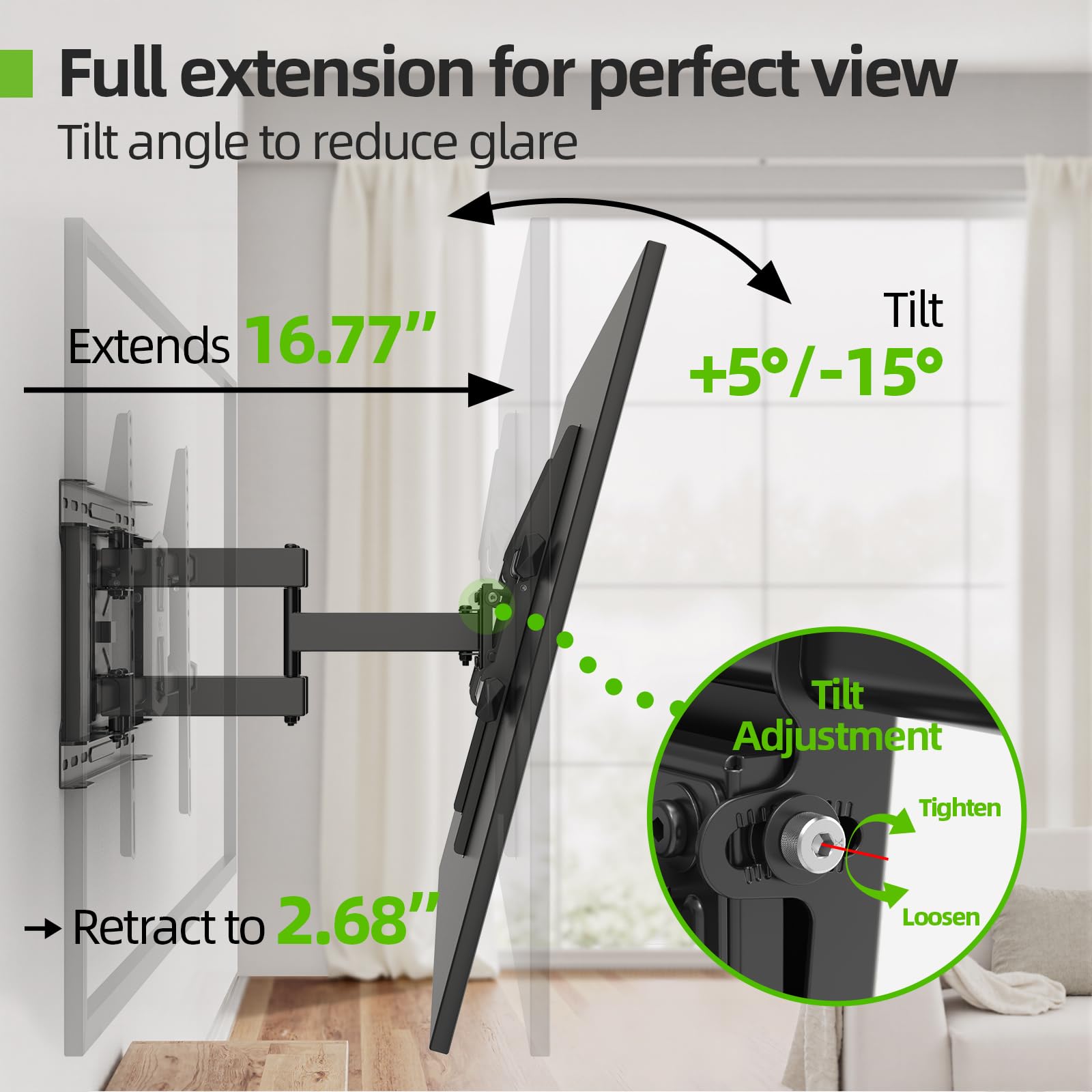 USX MOUNT Full Motion TV Wall Mount for 42-80 Inch TVs up to 120lbs, TV Bracket with Articulating Swivel Tilt Extension Leveling, Television Mount for Max VESA 600x400mm Fits 12/16