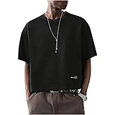 VIPWOLF Men's Cropped Oversized Tshirts Streetwear Half Sleeve Hip Hop Crew Neck Baggy Boxy Shirt
