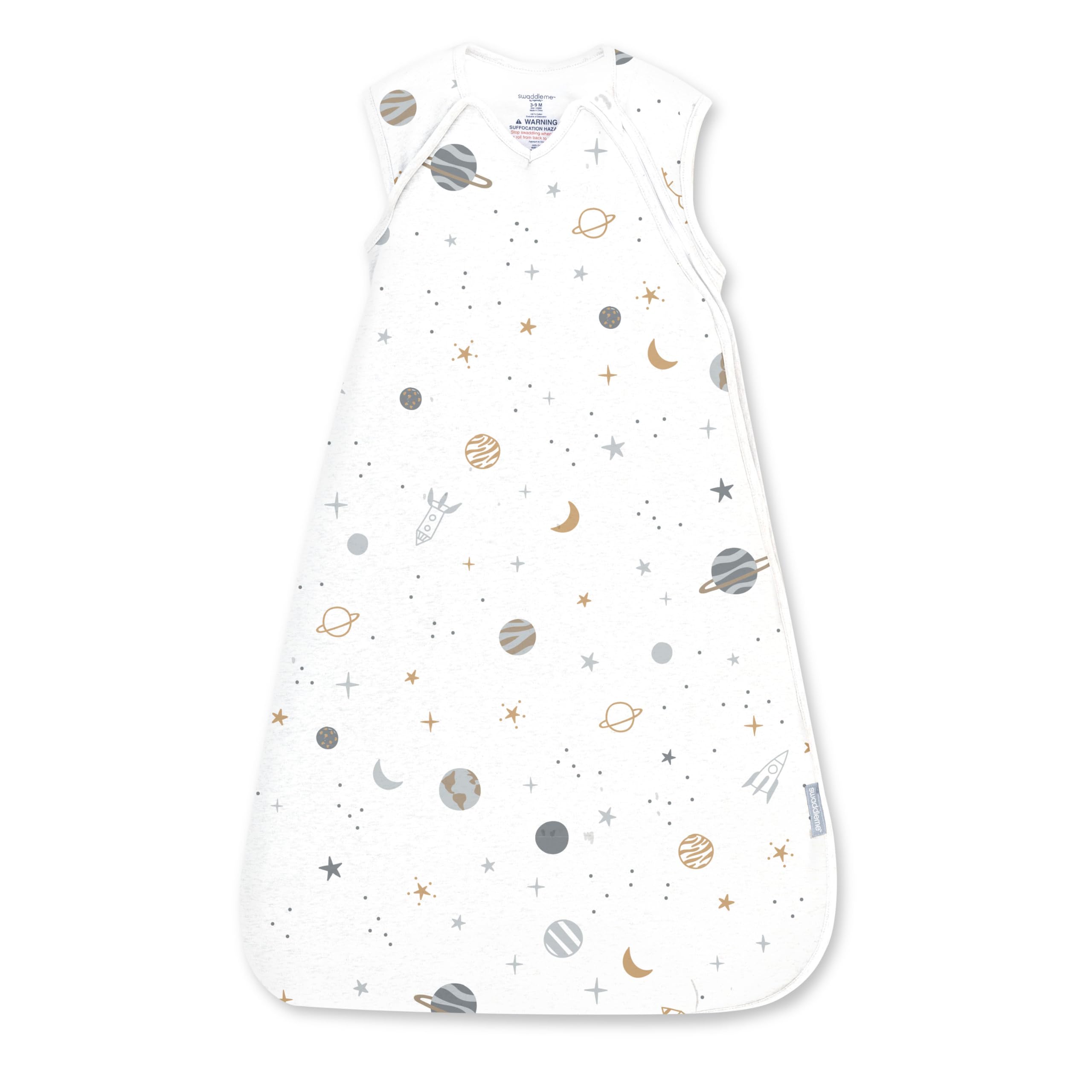 Ingenuity SwaddleMe Baby Sleeping Bag Night Sack Sleeper, Size 3-18 Months, 14-24 Pounds, 1.0 TOG, Extra-Long Zipper, 100% Cotton - Sunset Space