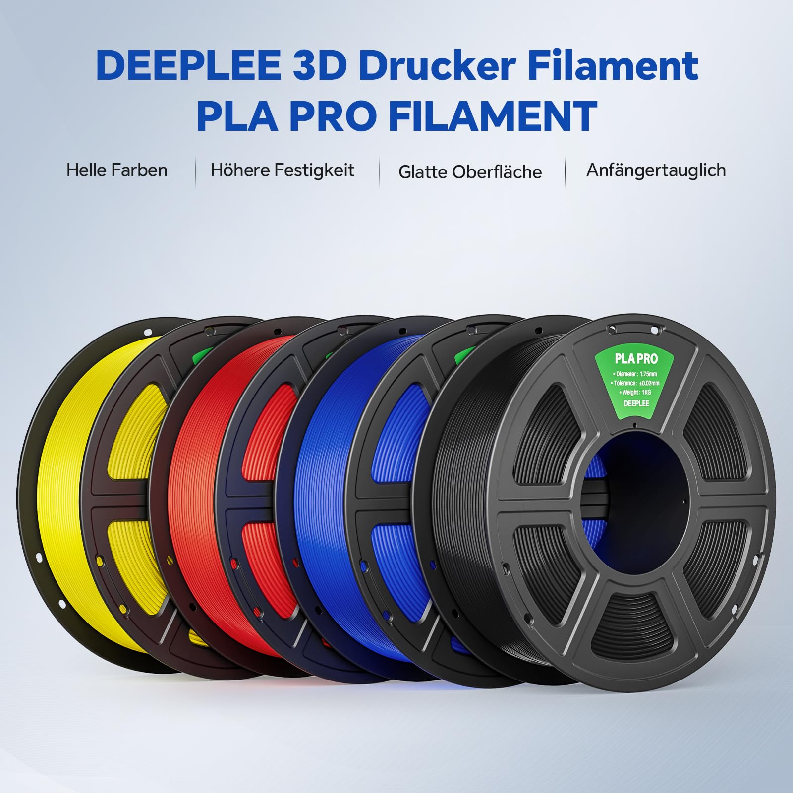 DEEPLEE PLA PRO Filament 1.75mm, Stärkere Zähigkeit 3D Drucker Filament, PLA Filament Maßgenauigkeit ±0.02 mm, Sauber gewickelt, Einfach zu Drucken, Passend für die meisten FDM 3D Drucker, Schwarz 1KG 2