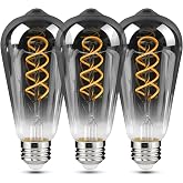 Decoaui E26 ST64 Vintage Edison Light Bulbs, Smoky Grey Coated Glass, Dimmable, 4W(20W Equivalent) 150 Lumens, 2700K Soft White, Spiral Filaments Design, Antique Style, 25000 Hrs, 3-Pack