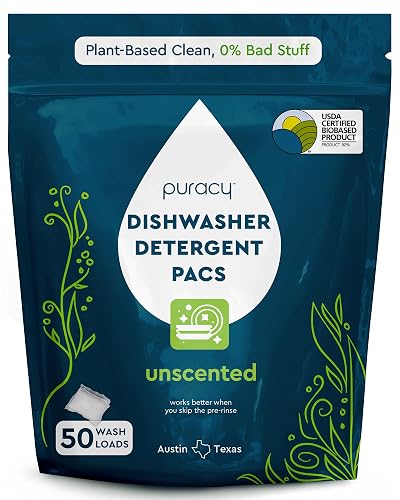 Puracy Dishwasher Pods, Natural Dishwasher Detergent, Free & Clear Dish tabs - Enzyme-Powered, Spot & Residue Free - TikTok Trend Items, Must Haves from TikTok Made Me Buy It (Free & Clear, 50 Count)