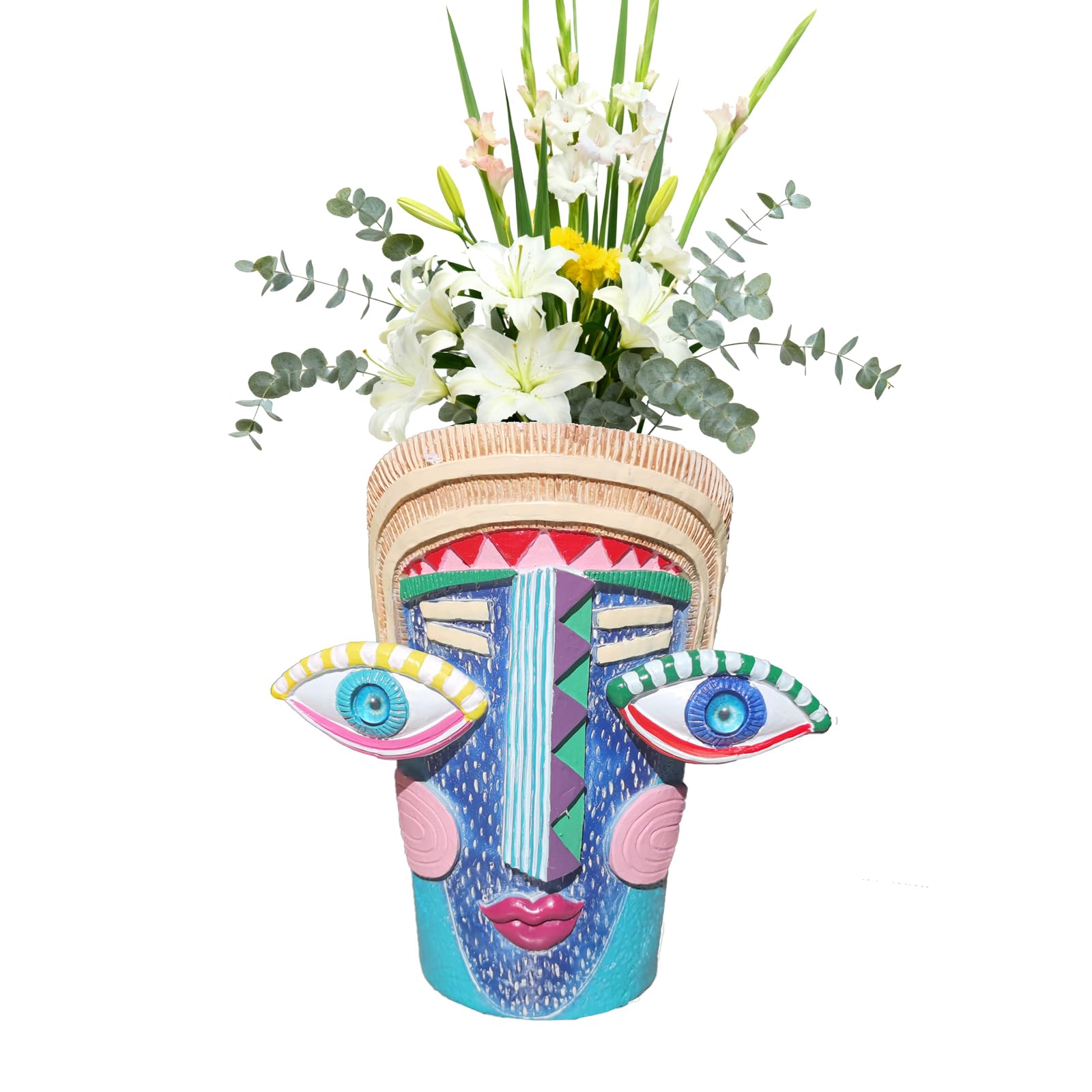 Photo 1 of **Eyes broken off but can be glued back**Bsearty Big Eye Face Planter, Tall Cartoon Abstract Resin Flower Pot, Colorful Funky Vase for Succulents (Blue, Large)