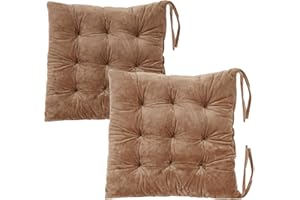 MISSSOUL 2 Pack Square Seat Cushion Chair Pads for Kitchen Dining Chairs, Soft Comfort Velvet Chair Mat Pillow Cushions with Ties for Office Desk Living Room Tatami 15.5", Khaki