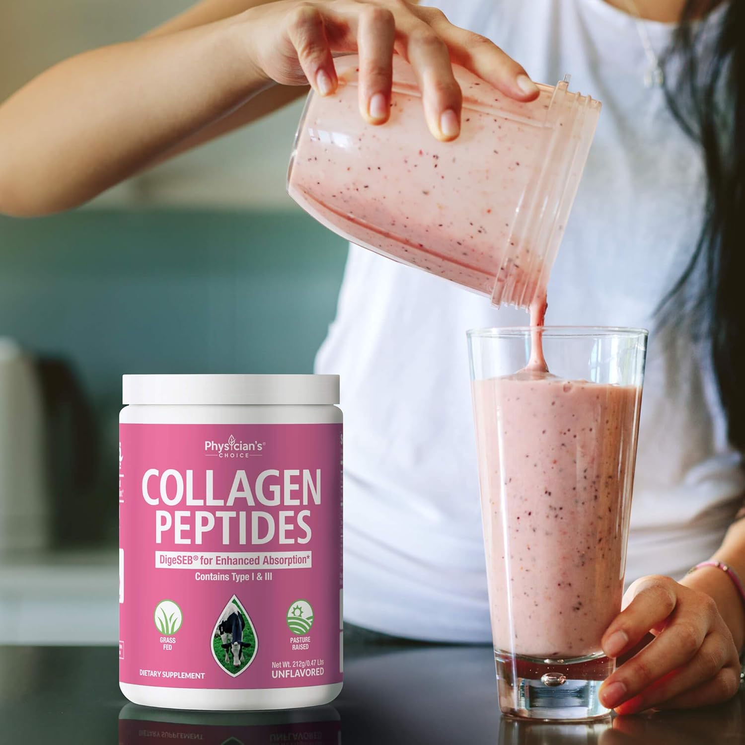 Collagen Peptides Powder Enhanced Absorption Supports Hair, Skin, Nails, Joints and Post