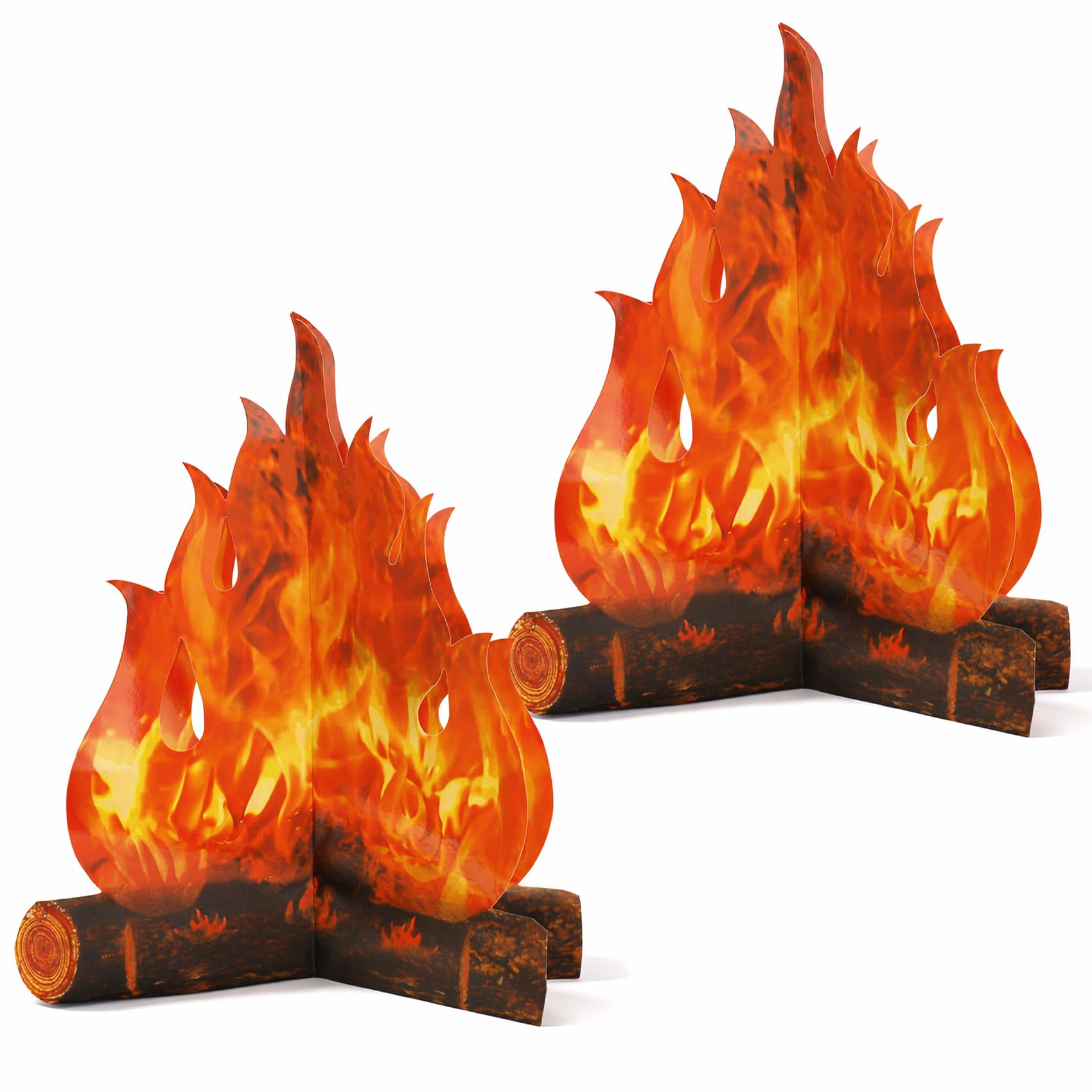 Photo 1 of 2 Set Fake Fire 12 Inch 3D Fake Campfire Flame Decoration Paper Artificial Cardboard Fireplace Campfire Centerpiece Artificial Realistic Fire Props for Camping Beach Campfires Party Decorations