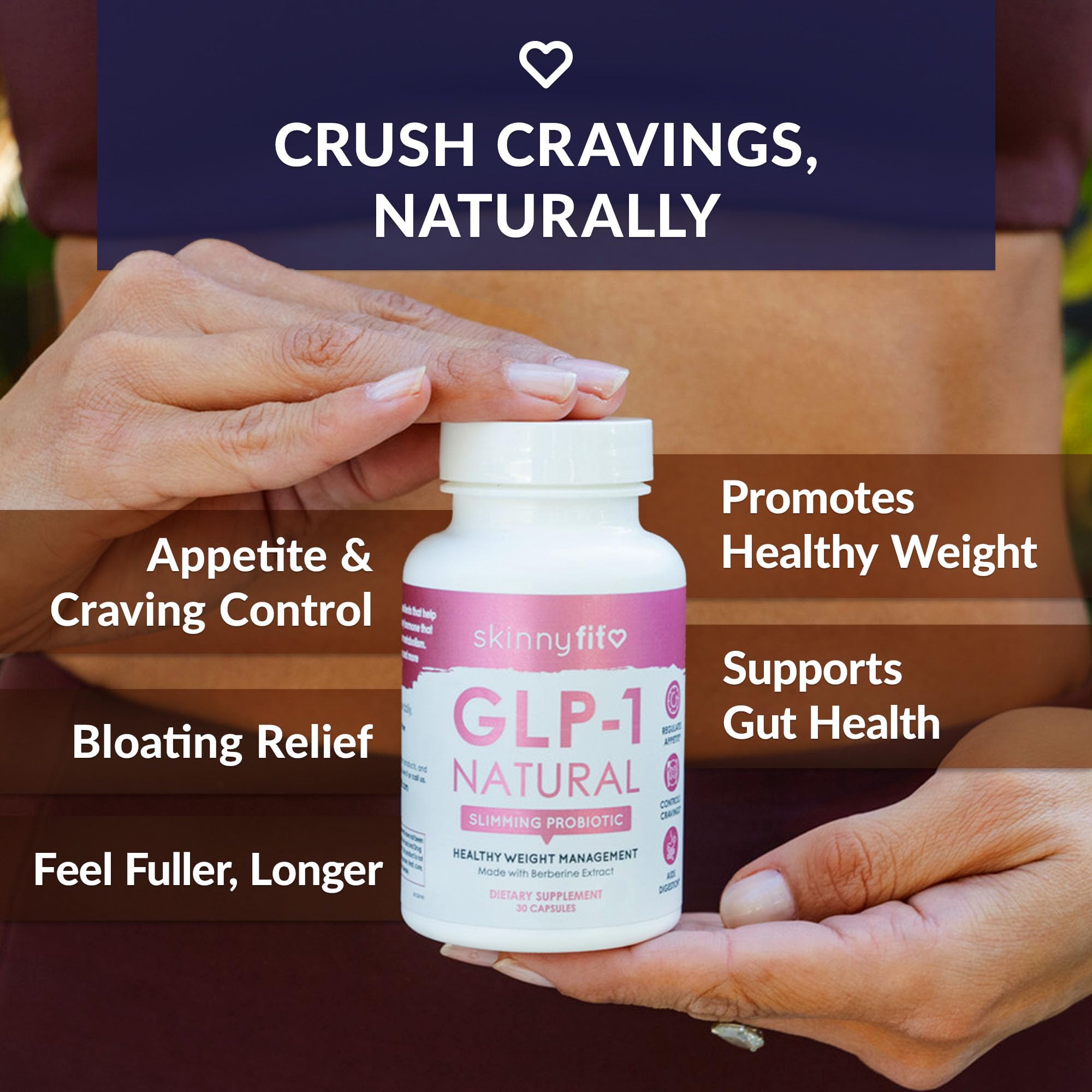 SkinnyFit - GLP-1 Natural Probiotic Supplement (30 Servings) - Weight & Fitness Goals - Cravings, Appetite & Digestion - Berberine & Probiotics - Non GMO, Gluten Free & Dairy Free - Beauty & Body Care