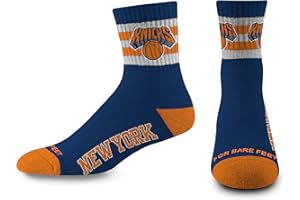 For Bare Feet Men's NBA 5 Stripe Logo Quarter Sock Large