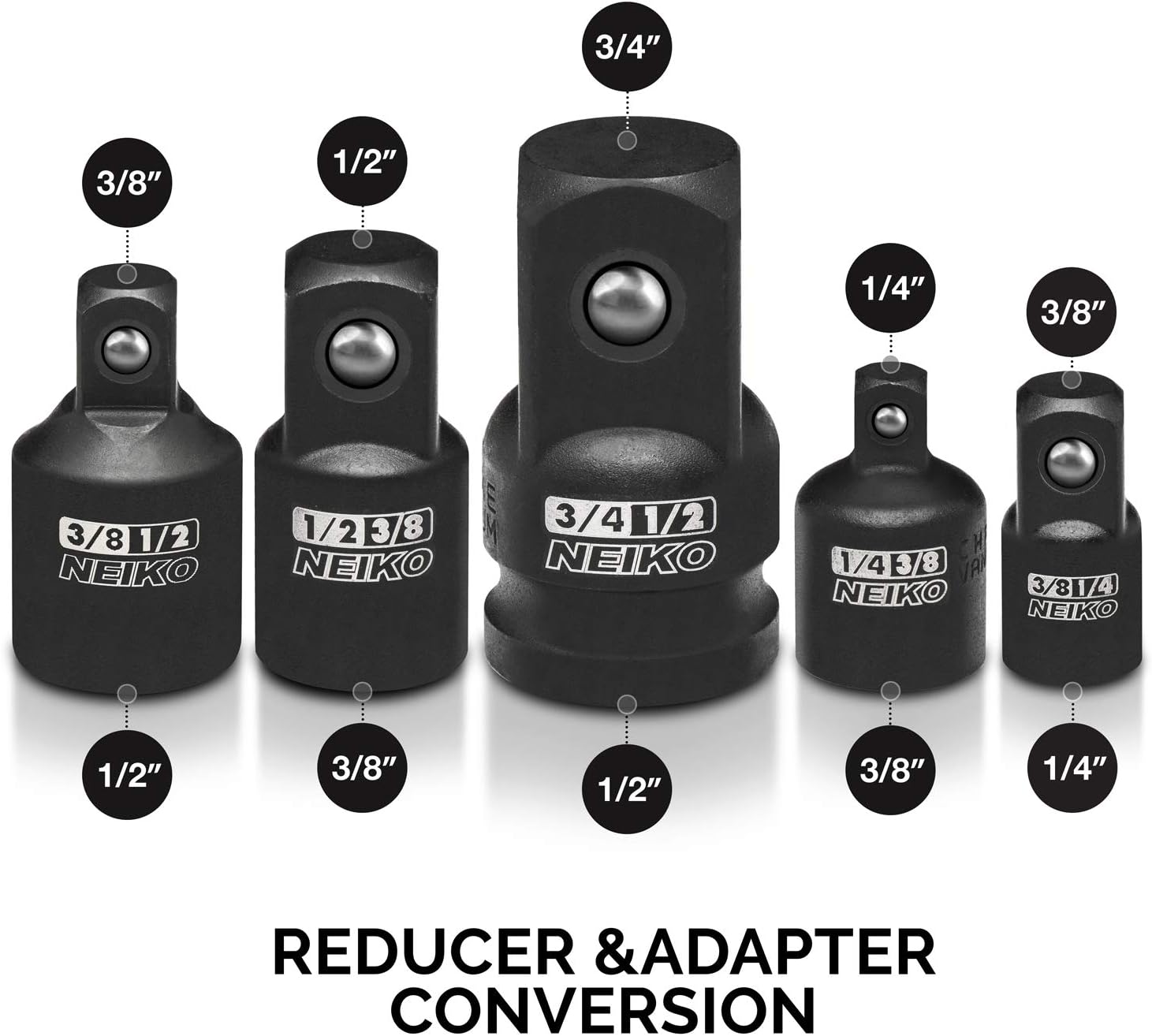 Neiko 30249A Impact Adapter and Reducer Set, Chrome Vanadium Steel | 5-Piece Set for Impact Driver Conversions: Home Improvement