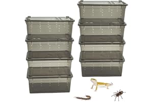 PINVNBY 8 PCS Reptile Feeding Box Portable Snake Breeding Box Lizard Cage Hatching Container 7.48"x4.92"x2.95" Transparent Plastic Pet Houses for Spider Scorpion Gecko Insect Tortoise Treefrog(Black)