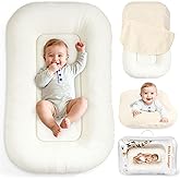 Idudbid Baby Lounger & Snuggle Nest for Newborn 0-24 Months, Baby Nest Supervised Breathable Cotton for Newborn, Breathable Portable Infant Lounnger for Travel and Home, White (Lounger Cover Included
