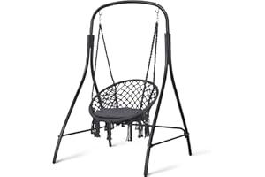 SUNCREAT Hammock Chair with Stand Included, Heavy Duty Hanging Chair with Stand, 400 lbs Capacity, Patent Pending, Gray
