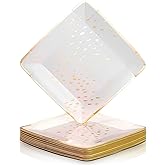 Deco Collection White with Gold Square Disposable Paper Side Plates - 7" (Pack of 18) - Perfect for Weddings, Parties & Special Occasion
