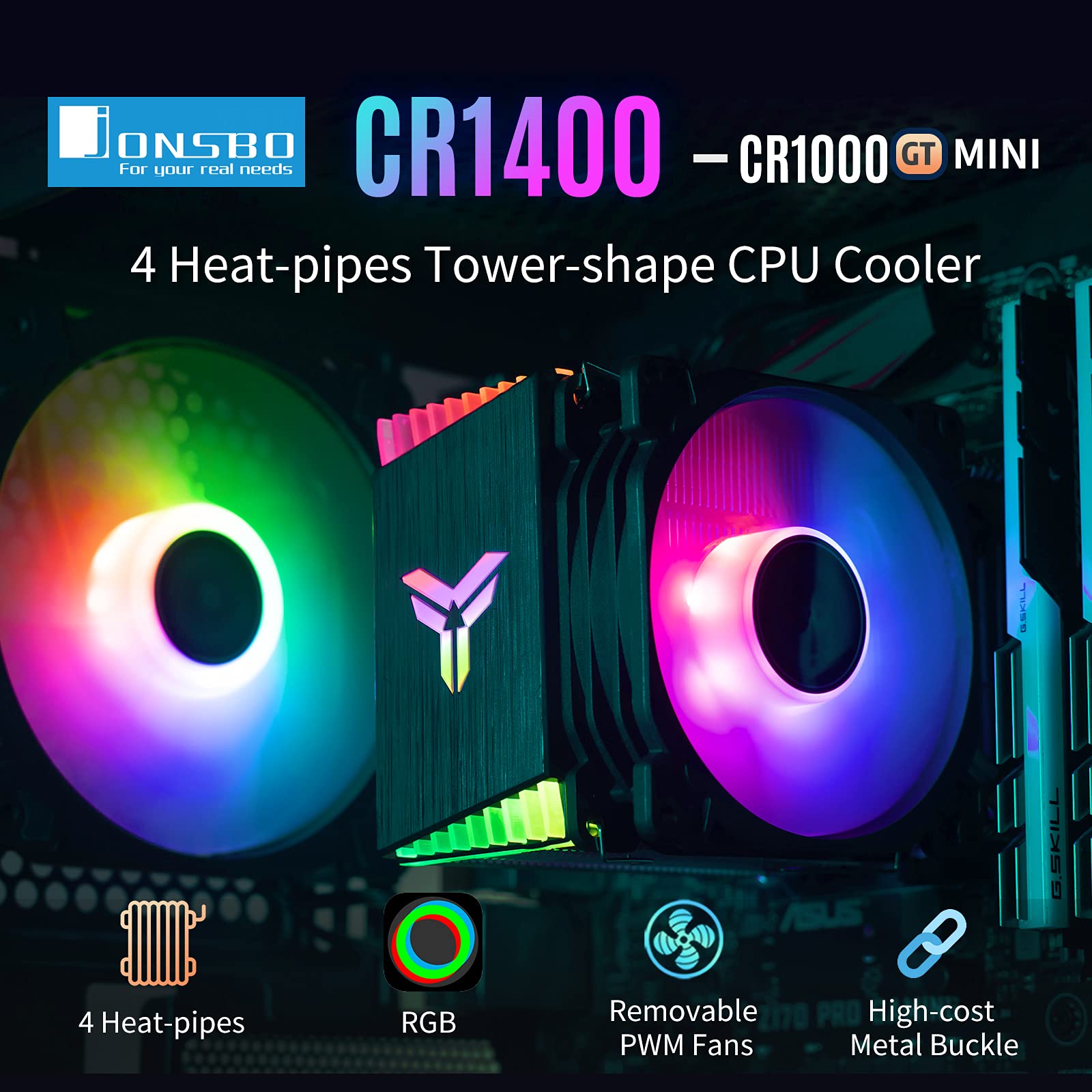 Mua JONSBO CR1400 RGB CPU Air Cooler, 92mm PWM CPU Cooler with 4 Heat ...