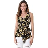 Allegra K Women's Sleeveless V Neck Tie Waist Asymmetric Hem Wrap Peplum Top
