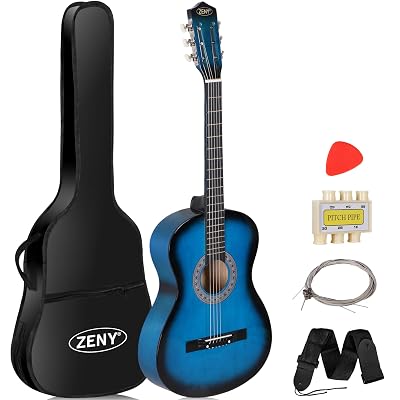 ZENY 38 inch Acoustic Guitar Full Size Beginners Package Kit for Right-handed Starters Kids Music Lovers w/Case, Strap, Pitch Pipe and Pick (Blue)