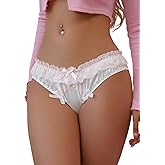 SHENHE Women's Satin Bow Panty Lace Trim Low Rise Cute Bikini Underwear Silky Panty Brief