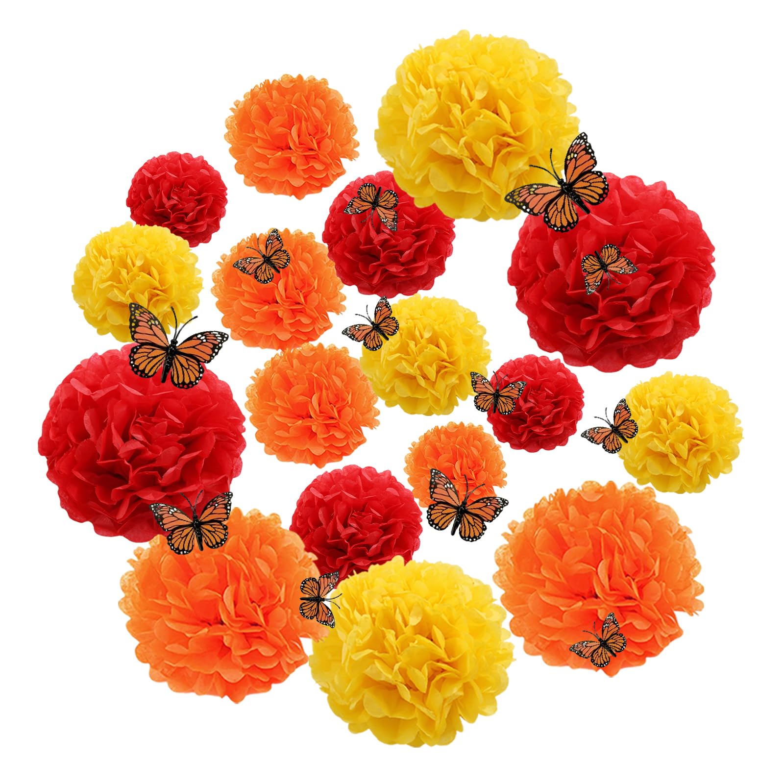 Photo 1 of 27PCS Day of The Dead Decorations Paper Flowers with 3D Butterfly Decorations, Dia de Los Muertos Theme for Diwali Indian Altar Halloween Home Decor