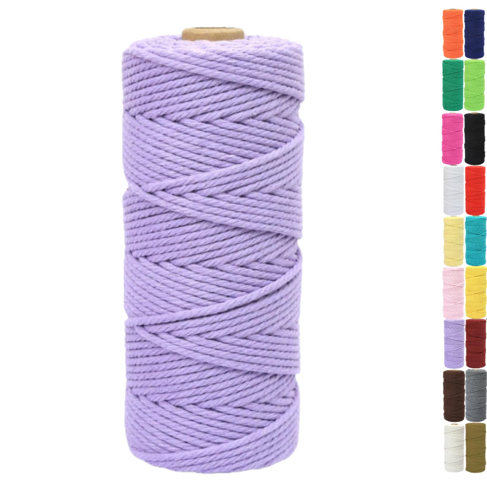 Binwat Natural Macrame Cotton Cord Twine String Colored Cotton Rope Yarn for DIY Crafts Knitting Plant Hangers Christmas Wedding Decor (Light Purple, 2mmx200m)