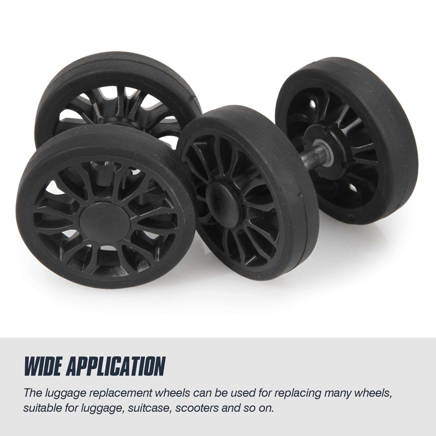 Domiella 8 PCs 1.97in / 50mm Luggage Wheels Replacement, Smooth Swivel Caster Wheels, Wear-Resistant Rubber Suitcase Trolley Wheels Repair Kit