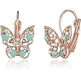 EVEVIC Austrian Crystal Butterfly Leverback Earrings for Women 14K Gold Plated Rhinestone Drop Earrings Hypoallergenic Jewelry Gifts