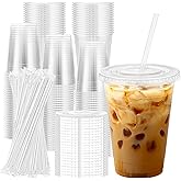 Lamosi 100 Pack 16 oz Clear Plastic Cups with Lids and Straws, Disposable Plastic Coffee Cups with Lids for Iced Coffee, Cold Beverages, Smoothies and To-Go Drinks