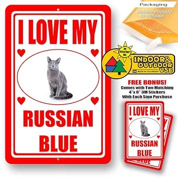 Amazon Com I Love My Russian Blue Cat Man Cave Home Sign Tin