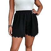 SOLY HUX Women's Plus Size Shorts Scallop Hem Elastic High Waisted Casual Summer Shorts