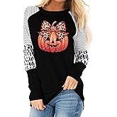 Thanksgiving Shirts Women Thankful Pumpkin T Shirt Grateful Blessed Print Long Sleeve Blouse Leopard Striped Fall Tee