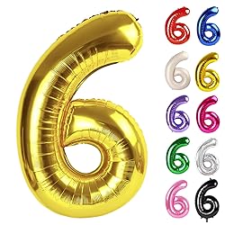 Gold Number 6 Balloon 40 Inch, 6 Balloon