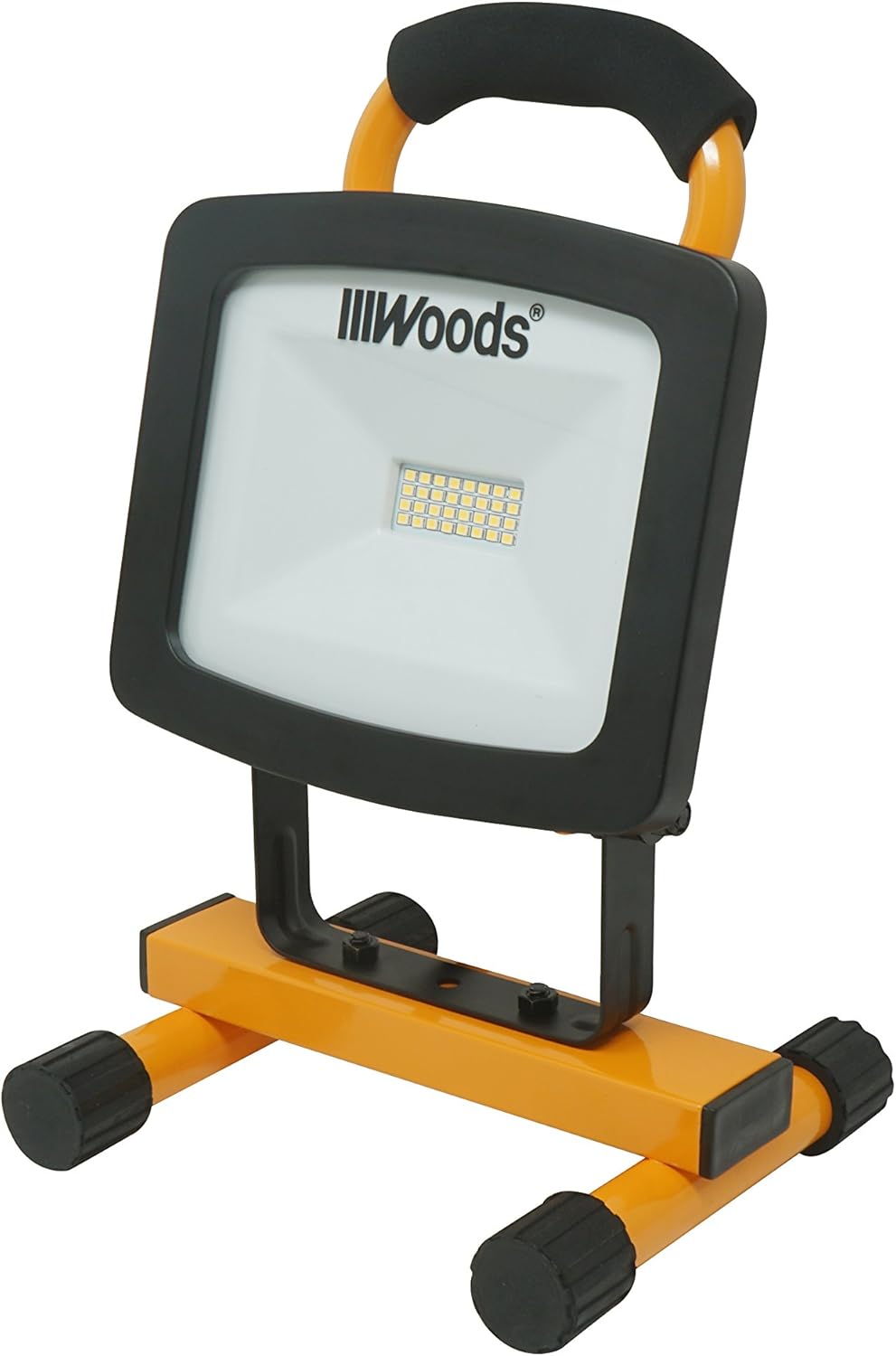 Woods WL40024 Portable LED Work Light On Steel H-Stand, 1500 Lumens, 16 Watts, 4000 Kelvin, 5 Foot Cord, Orange/Black
