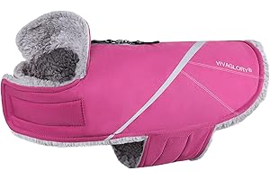 VIVAGLORY Snowrap Dog Coat, Jacket with Harness Hole & Velcro Closure, Dog Coat for Winter & Cold Weather, Fluffy Warm Fleece Lined Reflective Water Resistant for Puppy, S, Fuchsia
