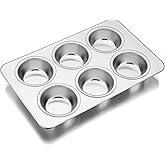 TeamFar Muffin Pan, 6 Cup Muffin Pan for Baking, Cupcake Pan Muffin Tin Tray Set Stainless Steel for Making Cakes Cornbread Quiche and More, Healthy & Durable, Oven & Dishwasher Safe