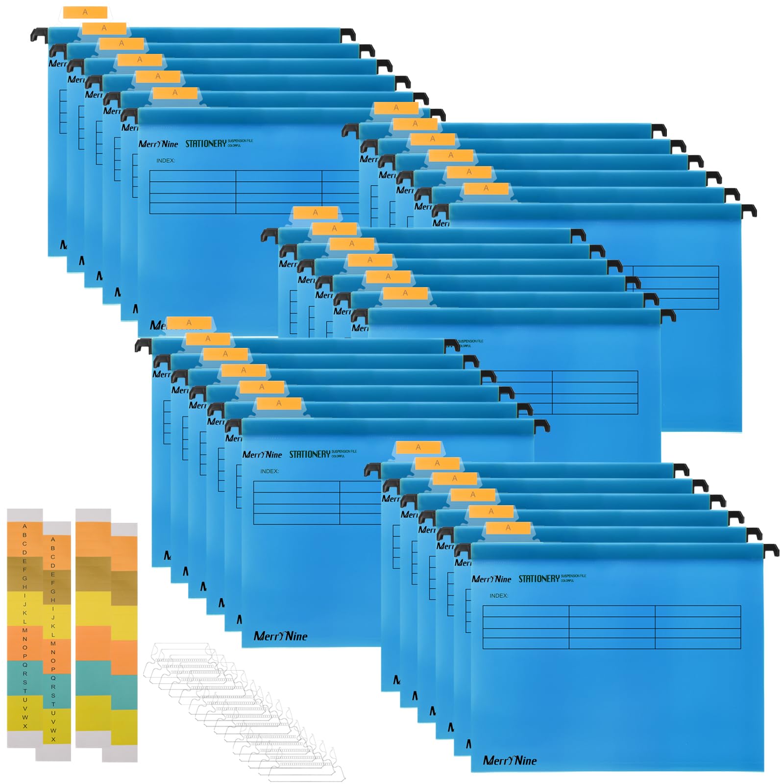 A4 Suspension Files, MerryNine 30PCS Polypropylene Filing Cabinet Suspension Files with Tabs and Card Inserts for School Home Work Office Organization **Check Size Before Ordering** (30, Blue)